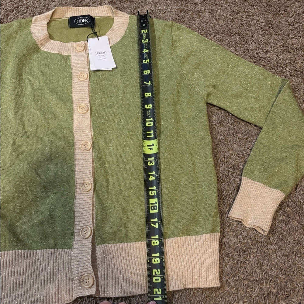 NWT Cider Green Sparkly Preppy Cottagecore Cardigan Sweater Size XL - Picture 4 of 6